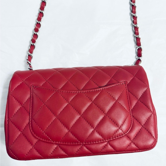 💯 Authentic Chanel Classic Rectangular Mini Flap Dark Red - Picture 10 of 13